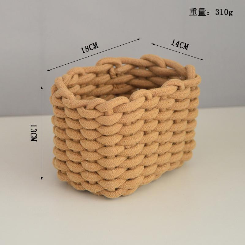 Cotton Rope Woven Storage Basket Platter Tabletop for Home Bathroom Cosmetics Storage Sundries Organizer