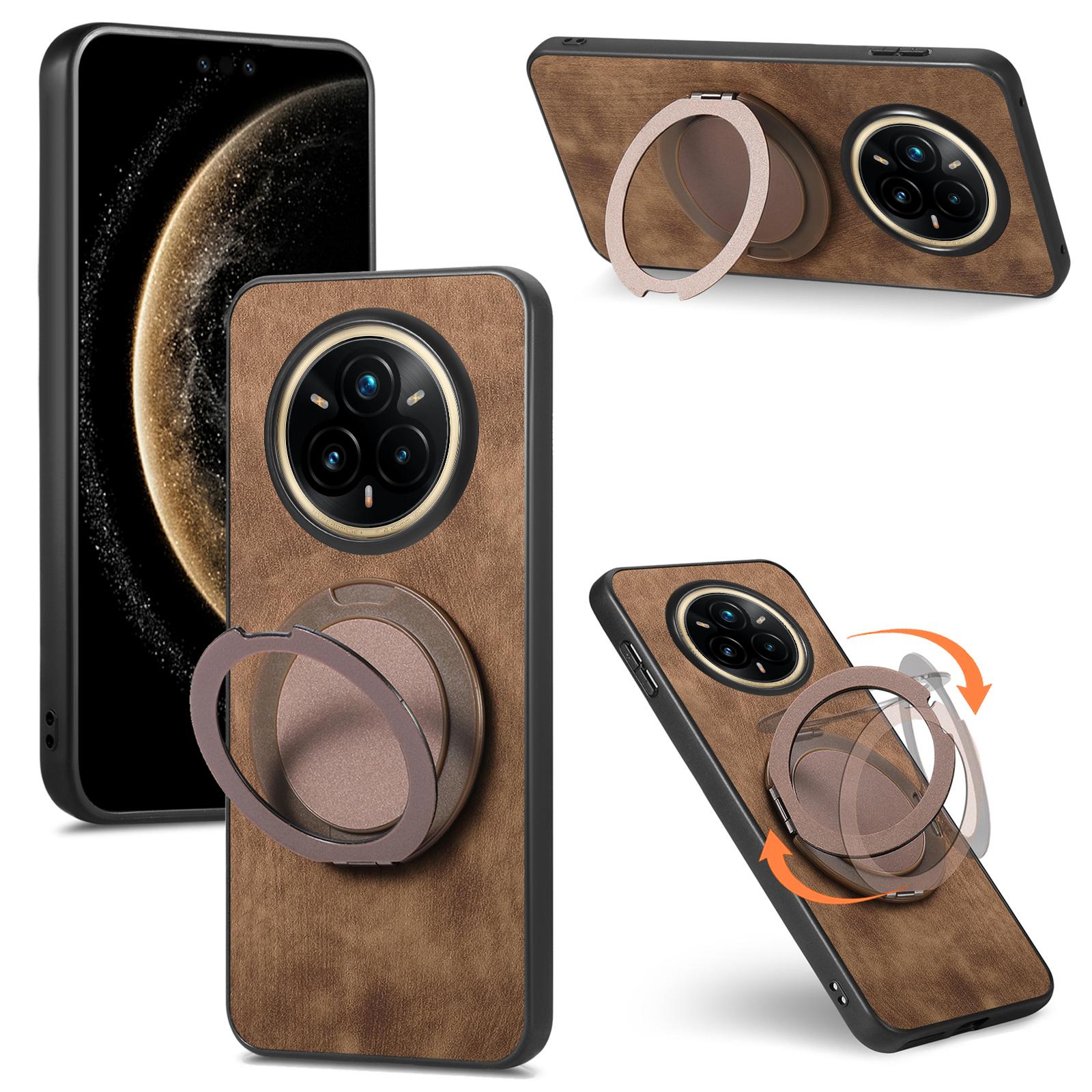 

For Realme 14 Pro 5G Phone Case with Rotating Kickstand Stress Relief Retro Leather Back Cover Brown