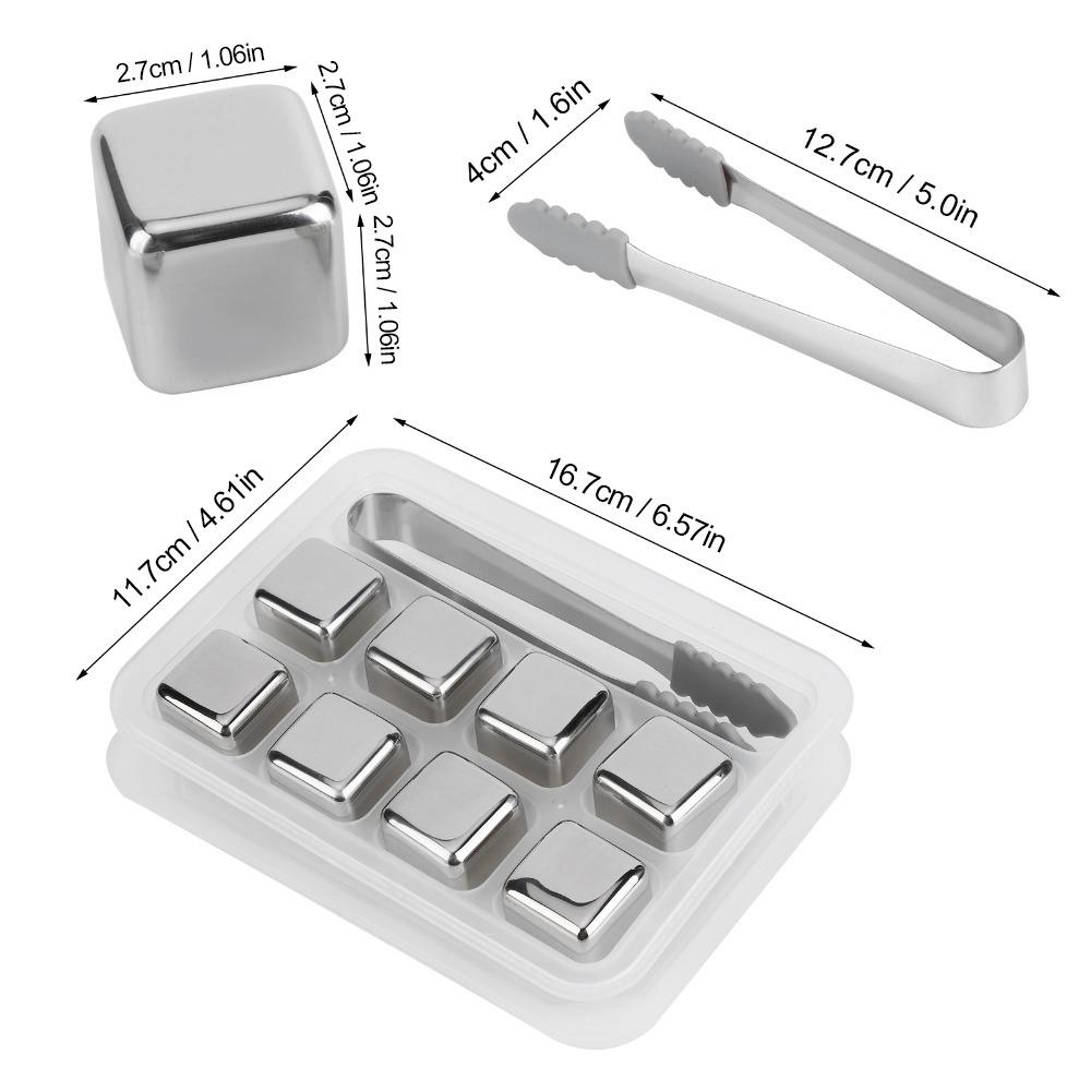 8 piece With Tongs And Box Whiskey Stones 304 Stainless Steel Metal Ice Cubes For Wine Beverages