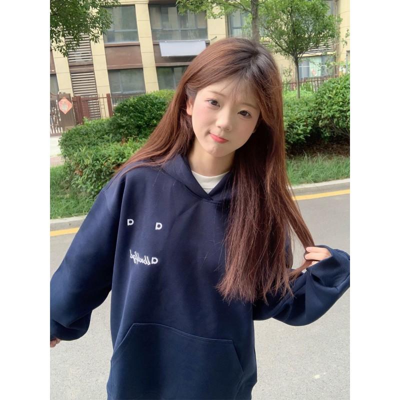 Womens Vintage American Hoodie Early Fall Loose Fit Printed Street Style Sweatshirt