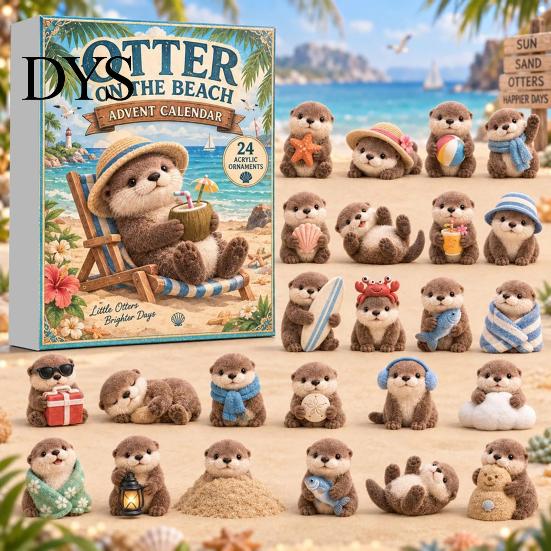 Festliche Tischdekoration Otter Adventskalender 2026, 24 Tage 2D Flache Acryl-Anhänger Weihnachten Otter Kalender Countdown-Kalender, Niedliche Cartoon-Figur