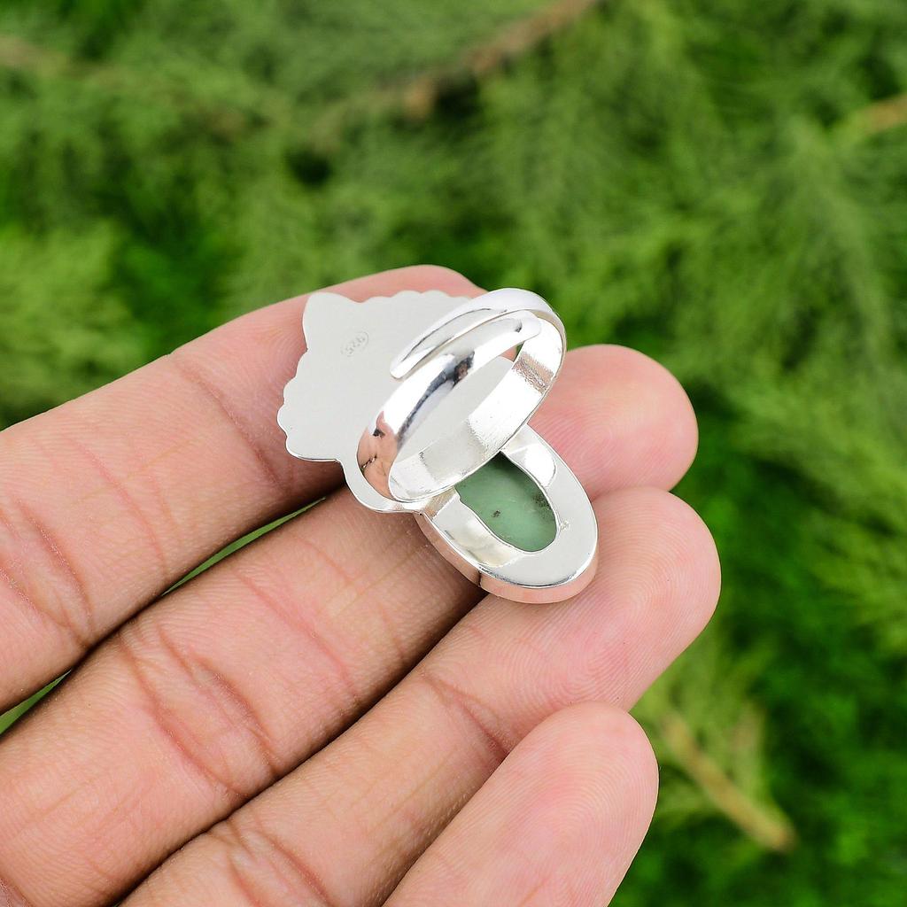 Easter Deal Oval Natural Chrysoprase 925 Silver Statement Daughter Wedding Ring