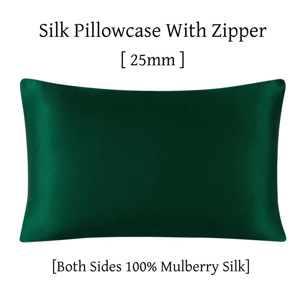 25MM Pure Silk Zipper Pillowcase 1pc 100% Nature Mulberry Silk Pillow Cover Single pillow Case