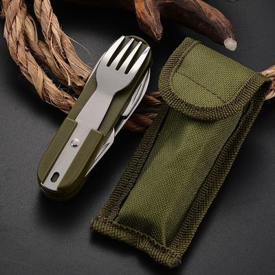 7 in 1 Multifunctioneel Buitenbestek Draagbaar Mes Lepel Vork Openener Blikopener Picknick Kamperen Wandelen Reis Opvouwbaar Bestek