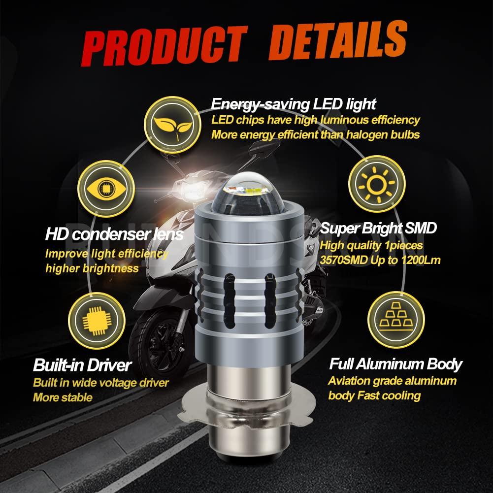 Ruiansion P15D-25-3 LED Motorcycle Headlight Bulb White AC 12-36V/DC 12-80V
