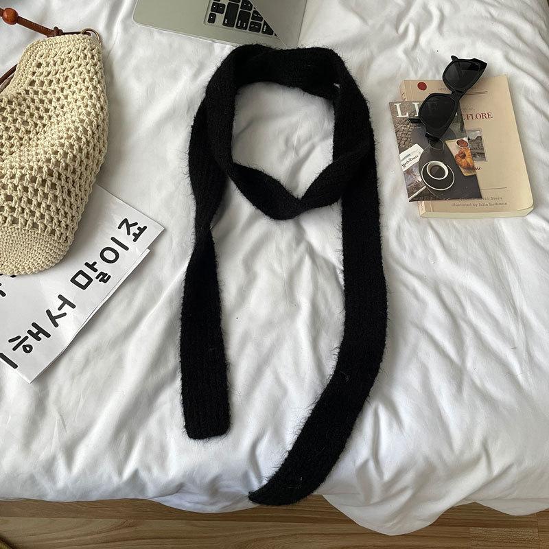 Winter  Solid Color Narrow Long Scarf Female Korean Version Knitted Woolen Scarves Women'S Imitation Cashmere Mohair Scarf