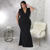 Plus Size Fringe V Neck Maxi Dress Long Sleeve Mermaid Gown Curvy Bodycon Fishtail Long Dress Sexy Tassel Shoulder Evening Party Formal Wedding Gown
