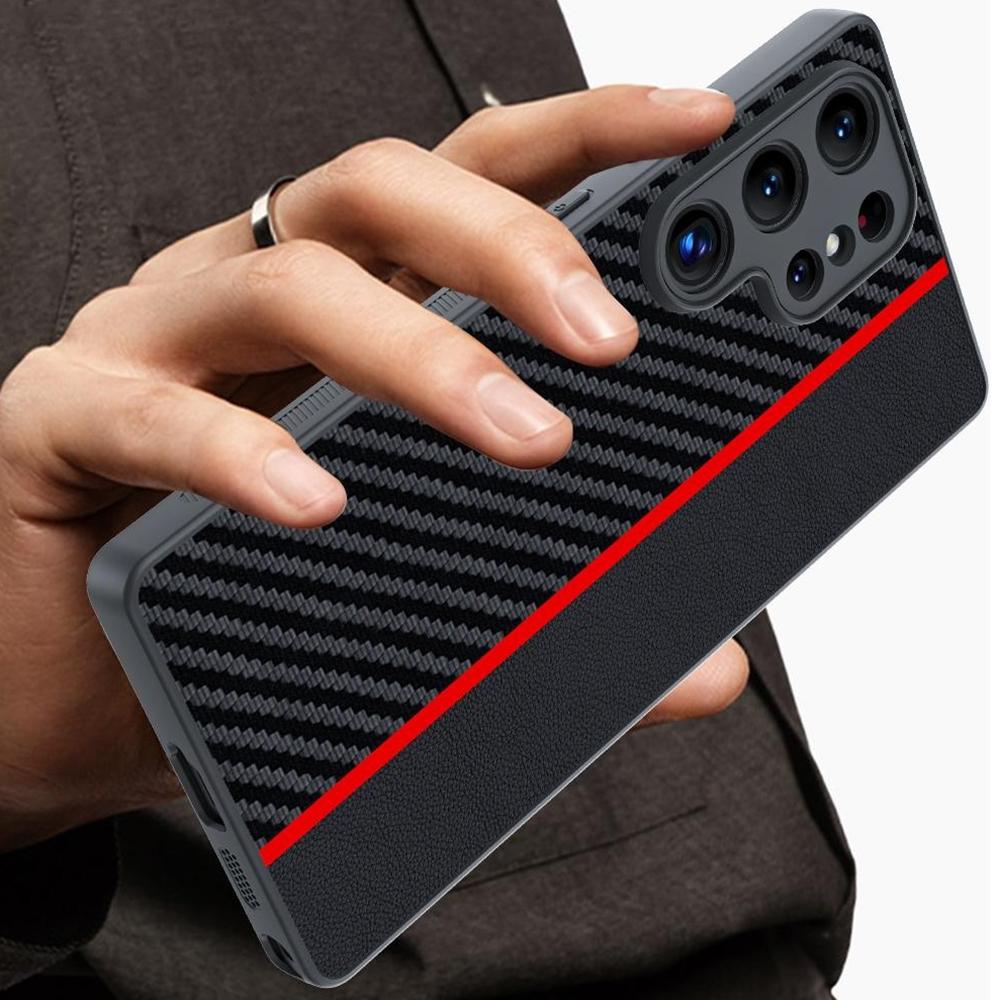 For Samsung Galaxy S25 Ultra Case Leather+PC Hard Phone Cover Carbon Fiber Texture
