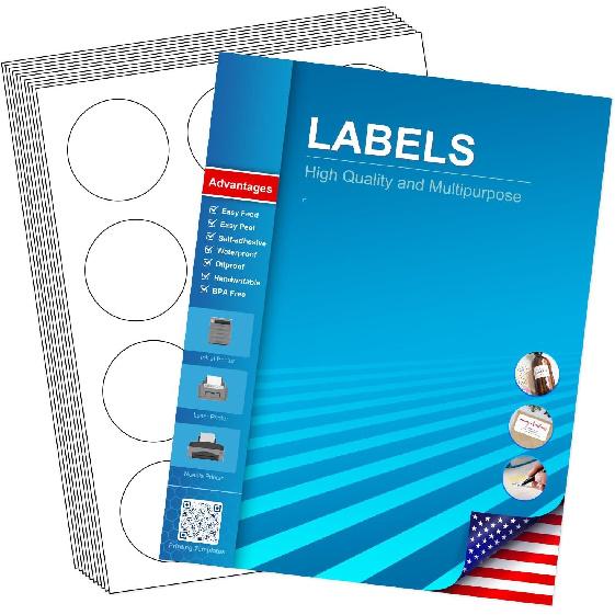 3" Circle Sticker Labels, Round Printable Sticker to Write On, Sticker Paper for Inkjet Printer, (6 Labels/Sheet), 30 Sheets