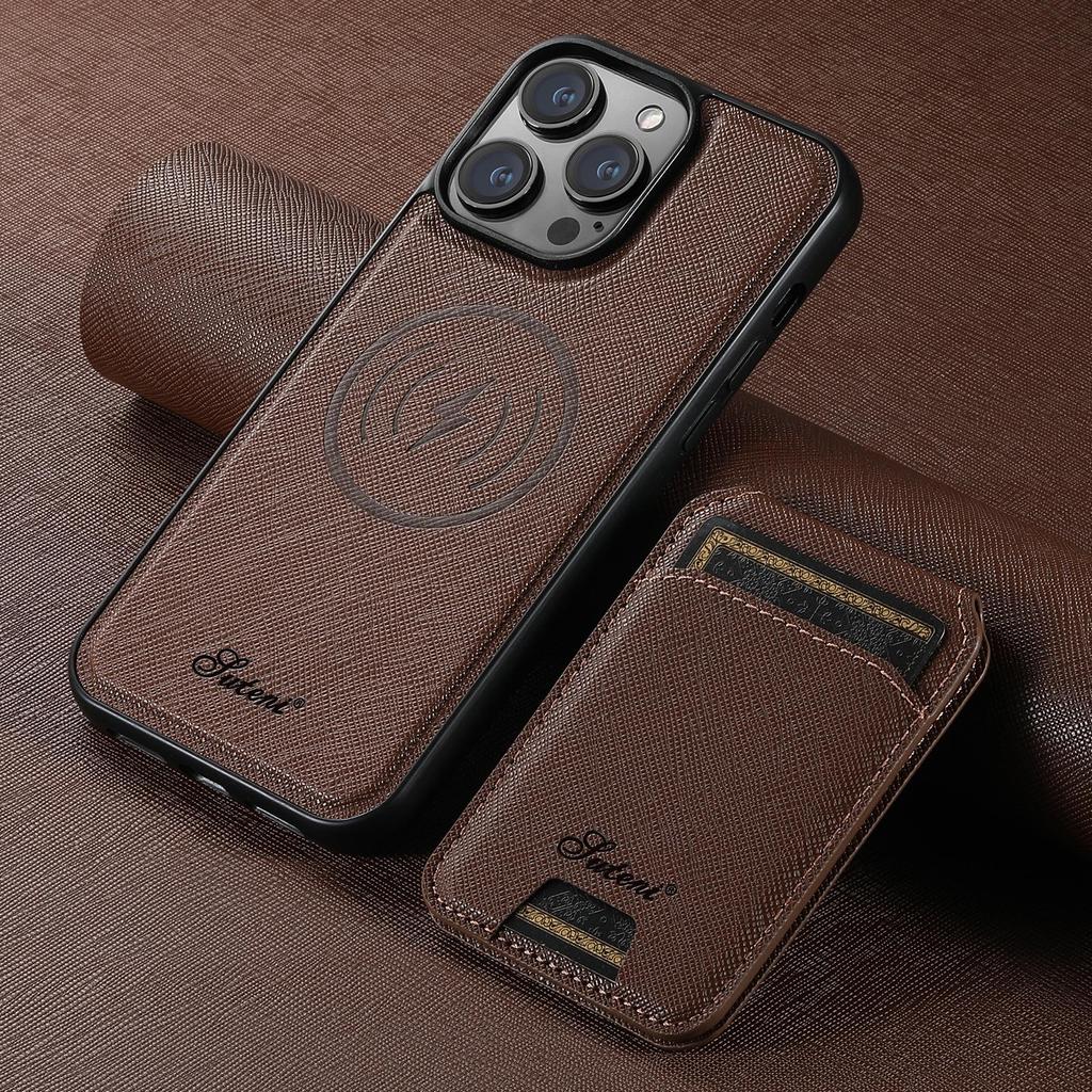 iPhone 17 Pro MagSafe Leather Case with Wireless Charging & Magnetic Card Holder Stand