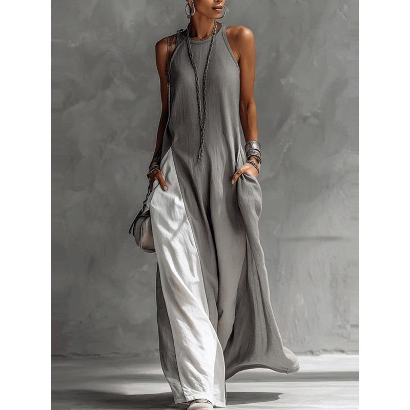 TIFICY Women s Fashion Summer Spring Solid Color Print Sleeveless Hanging Neck Loose Waistline Casual Dresses S