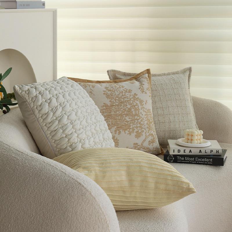 Ins Cream Style Pillow Cream Yellow Cushion Pillow Cover Sofa Decorative Pillow Cover Model Room Cushion Does Not Contain Core