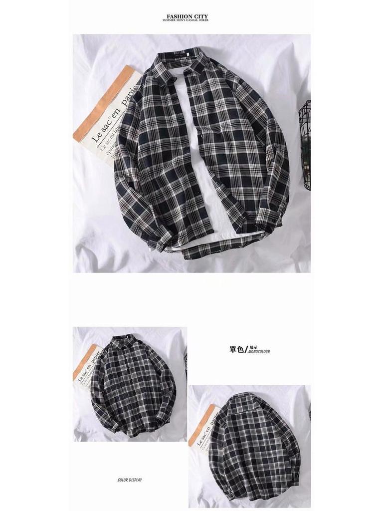 Men's Long-Sleeve Plaid Shirt - Trendy Hong Kong & Korean Style, Lightweight, Casual, Versatile Jacket for Spring & Autumn