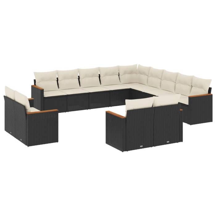 VidaXL Salon de Jardin avec Coussins 13 pcs, Canapés de Terrasse, Ensemble de Meubles de Patio, Mobilier d'Extérieur, Noir 3226525