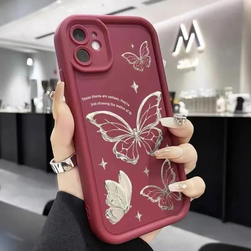 Pink Butterfly Soft Silicone Phone Case For IPhone 16 11 13 14 12 Mni 17 Pro Max 15 Plus 17 Air Shockproof Cover