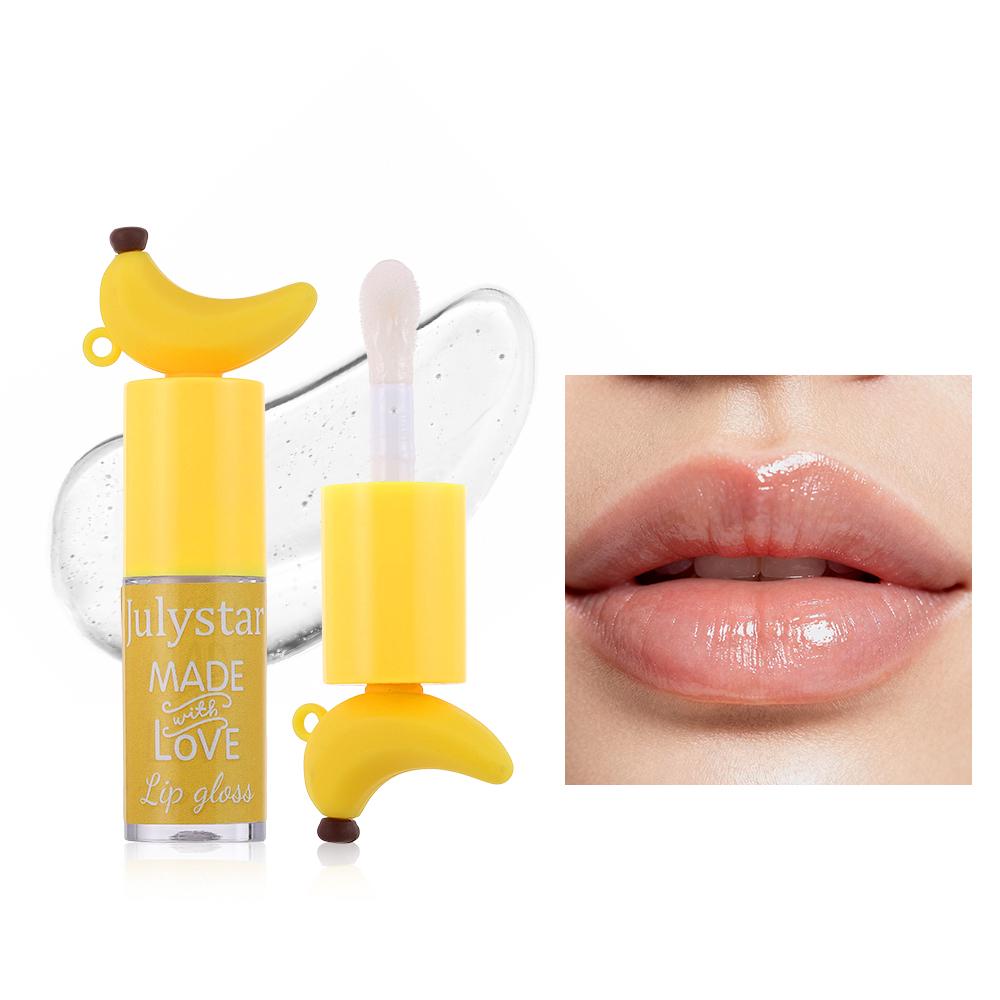 Julystar Banana Lip Oil Gloss Transparent Non Sticky Moisturizing Lip Care Mirror Shine Long Lasting Nourishing Glossy Lip Makeup for Women