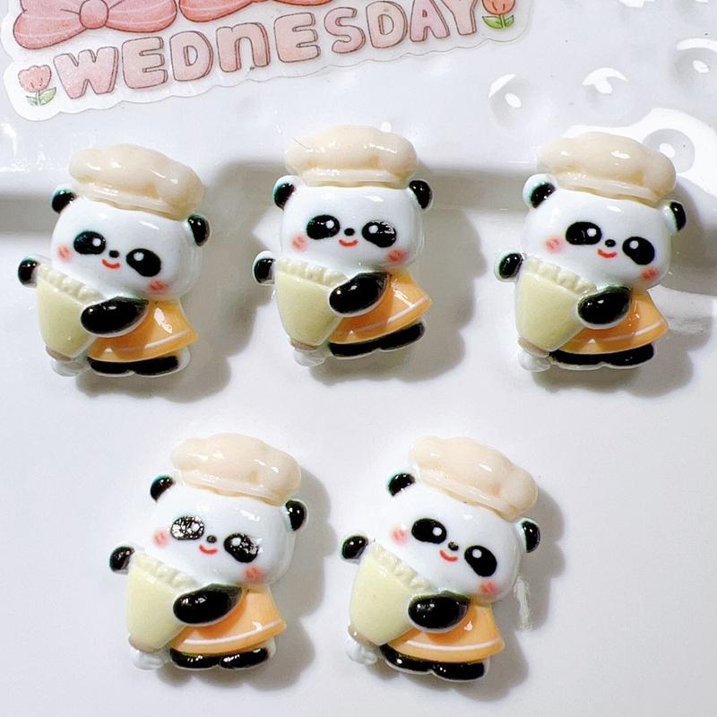 

10Pcs New Cute Resin Mini Chef Panda Series Flat Back Manicure Parts Embellishments For Hair Bows Accessories