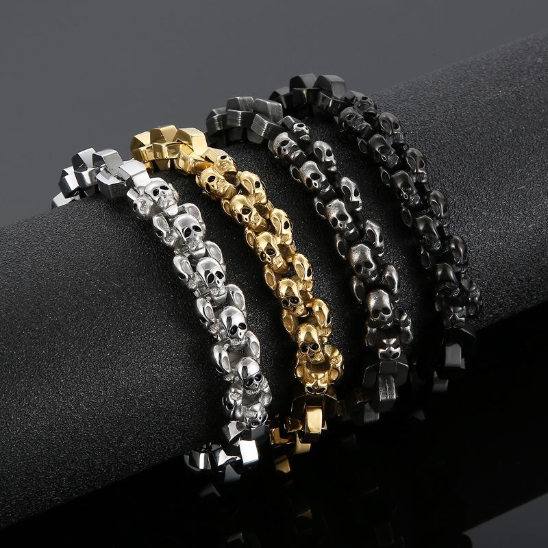 Trendy Jewelry, Creative Splicing Skull Polygon Electroplated Titanium Steel Men'S Bracelet