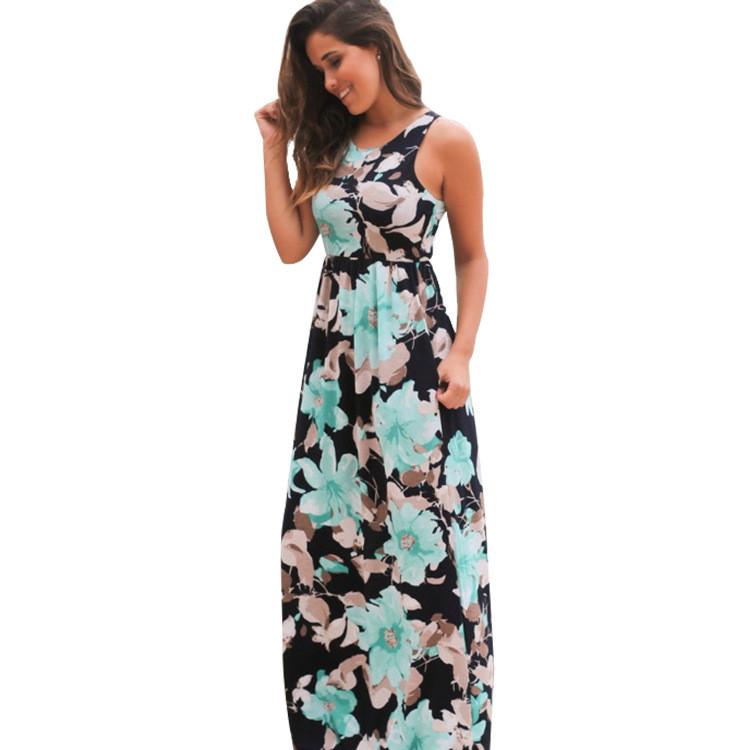 Elegantes Damen Sommer Boho Kleid Floral Ärmellos Strand Maxi Lang Sommerkleid Für Jeden Anlass