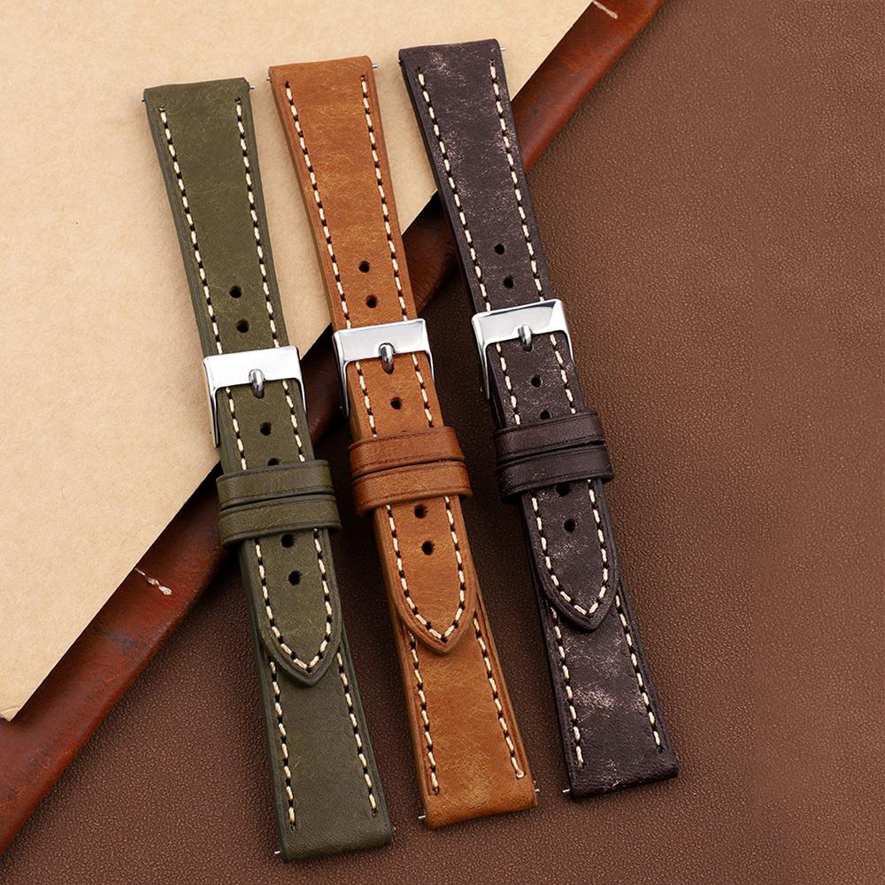 18mm 20mm 22mm Retro Nubuck Leather Strap Quick Release Bar Wristband Brown Green Coffee Men Women Universal Bracelet Watch Band