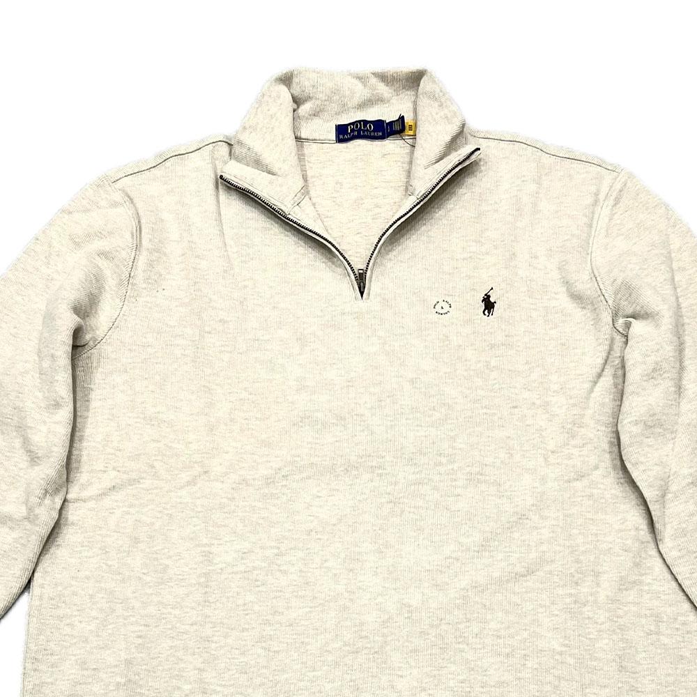 Polo Ralph Lauren FW23 Embroidered Logo Solid Color Half-Zip Long Sleeve Sweatshirt Men sweatshirt Oatmeal 710635035-039