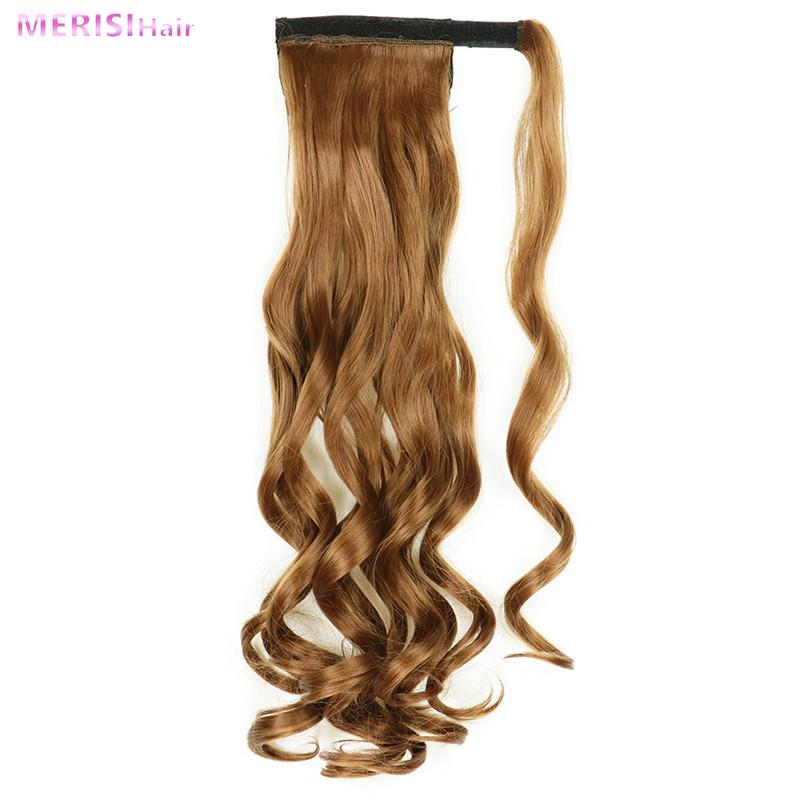 MERISIHAIR Pakk rundt på syntetisk hårstykke Langbølget klips i hestehale Ren farge hårforlengelser Ekte naturlig 22 tommer hestehale