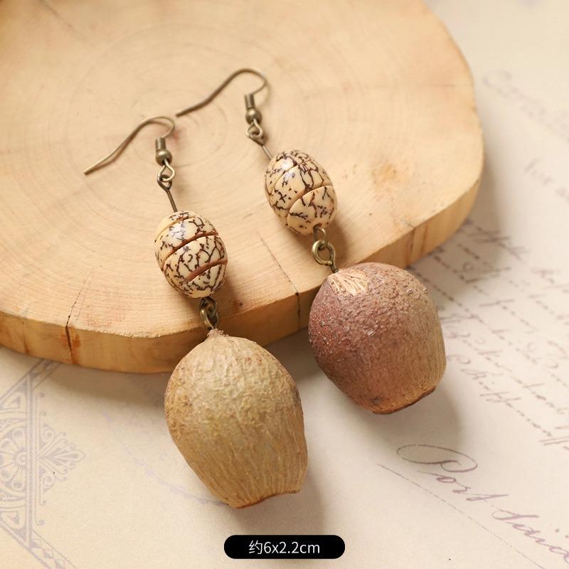 Retro Handmade Plant Fruit Earrings Pine Cone Literature and Art Chinese Medicine Dried Fruit Niche Creative Earrings Women