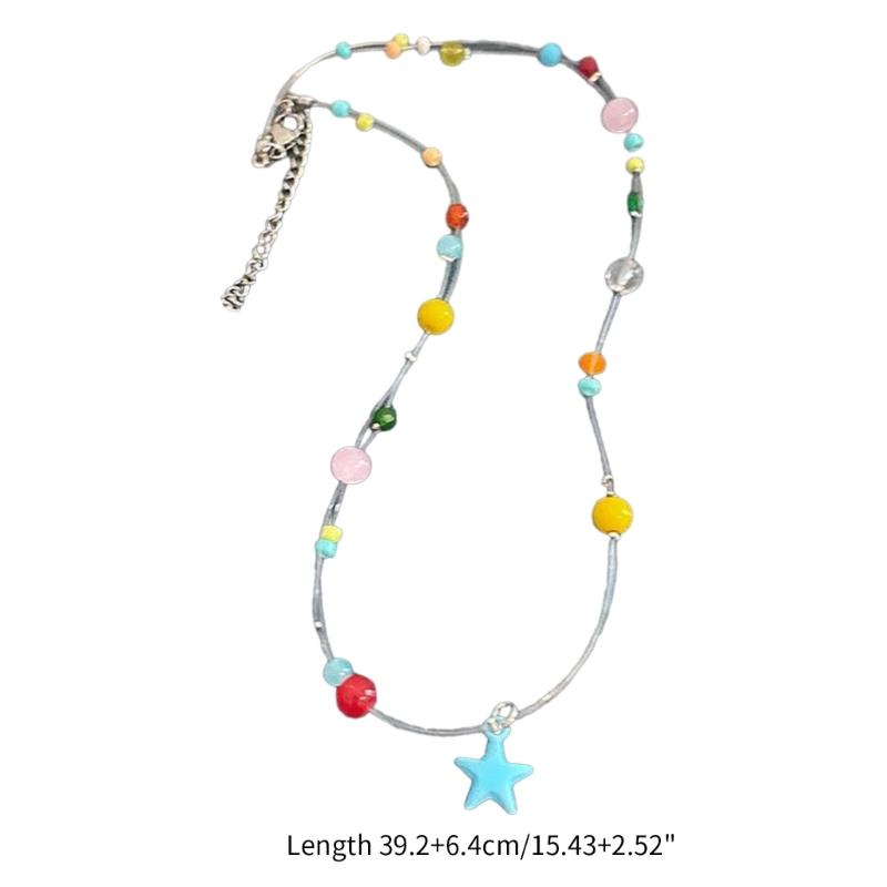 Party Necklace Colorful Star Beaded Pendant Clavicle Chain Delicate Star Collar Choker Necklace for Women Girl Birthday