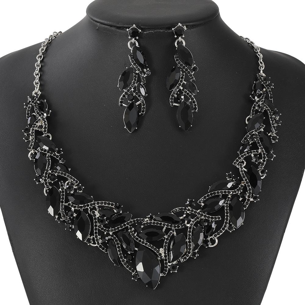 Schmuck Kristall Edelstein Halskette Ohrringe Set Luxus Kleid Bankett Braut Accessoires Damen