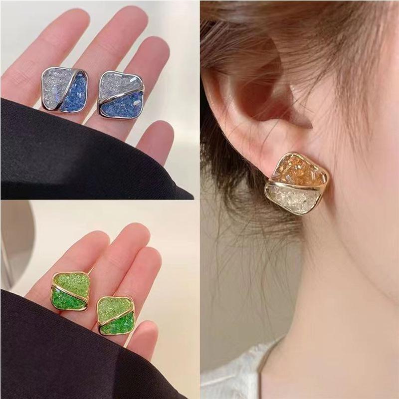 

Женские серьги-гвоздики с кристаллами, зеленые, синие квадратные серьги, винтажные вечерние маленькие геометрические серьги для женщин