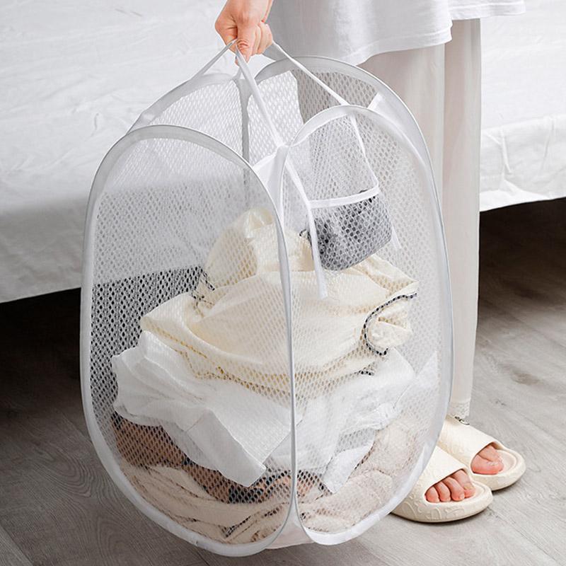 Dirty Clothes Basket Large Capacity Mesh Laundry Basket BathroomCloth MeshStorage BagFrame Bucket Organizers Storage Pouch