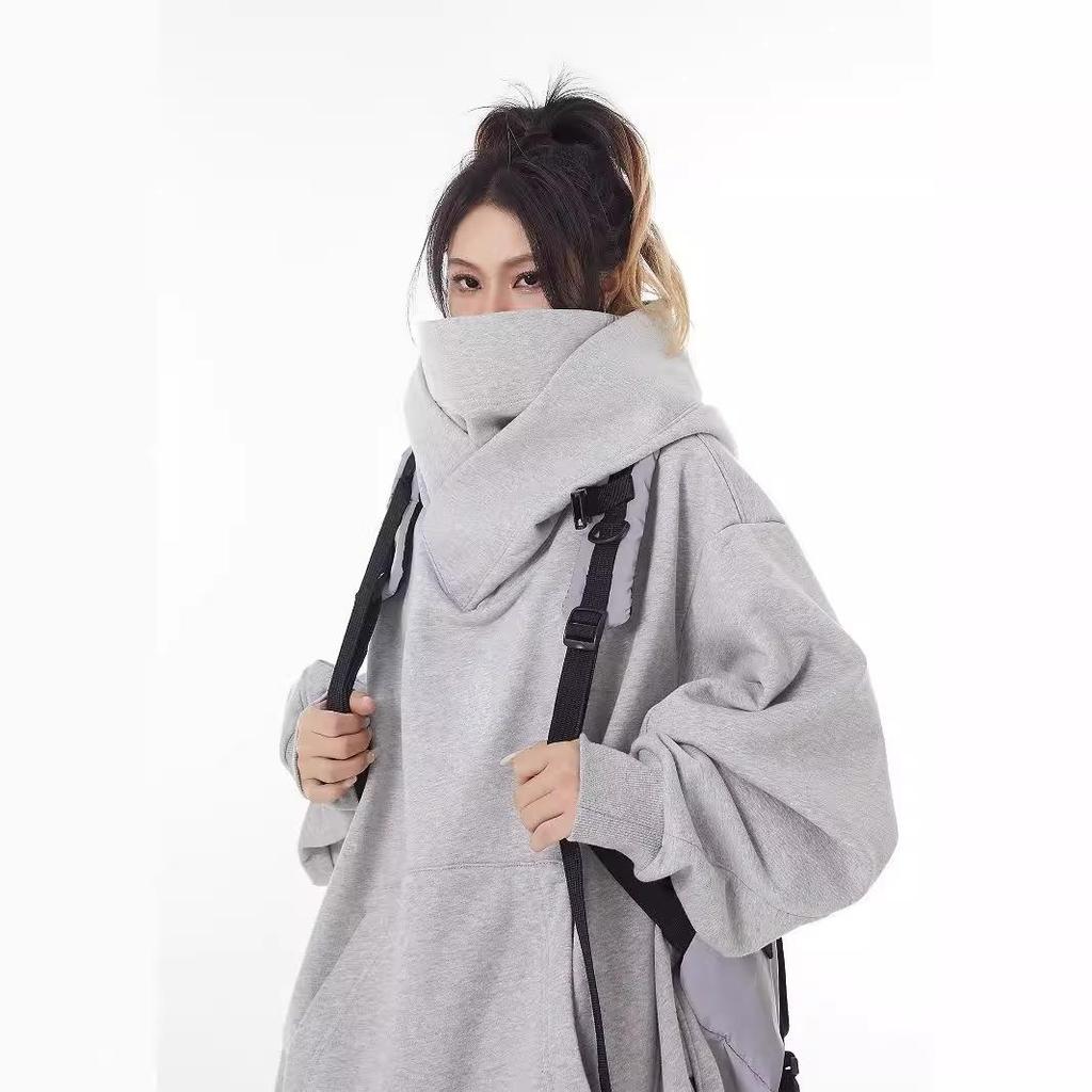 Unisex Trendy High-Collar Hooded Jacket with Velvet Lining for Social Anxiety