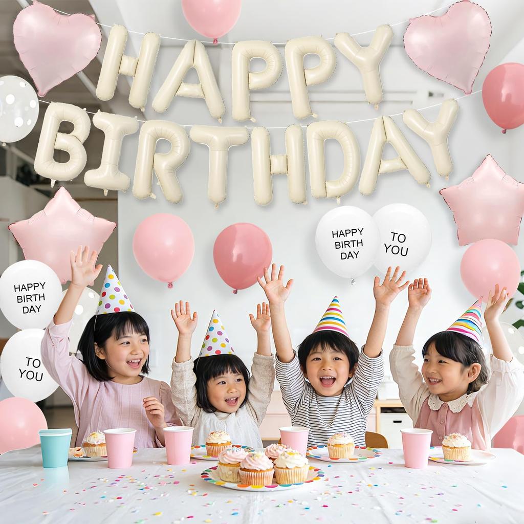 Lausatek Birthday Balloon Decoration Set Balloons Letters Garland Heart Star Clear Dot Party Decor Dusk White Pink for Boys and Girls