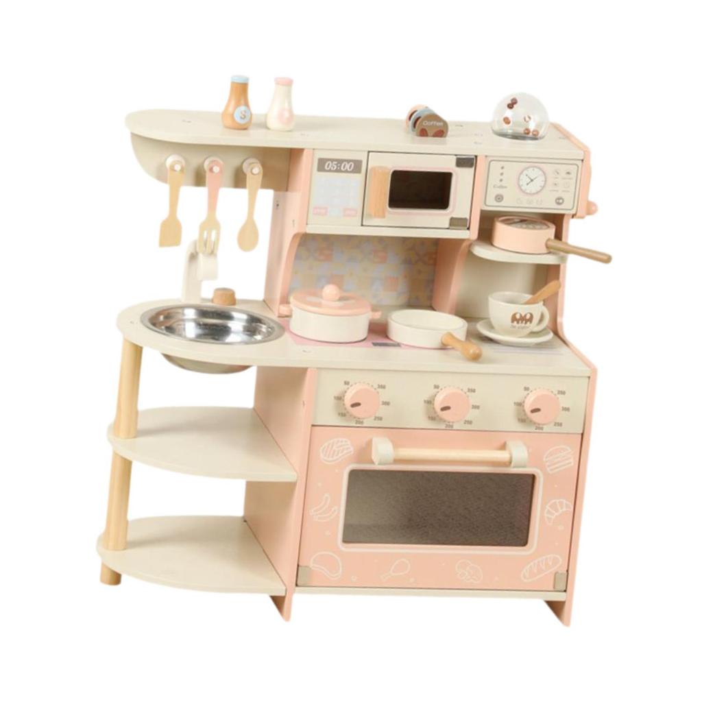 Wooden Kitchen Set Toy Accessories Kids Play Pretend Chef Cooking for Ages 3-8