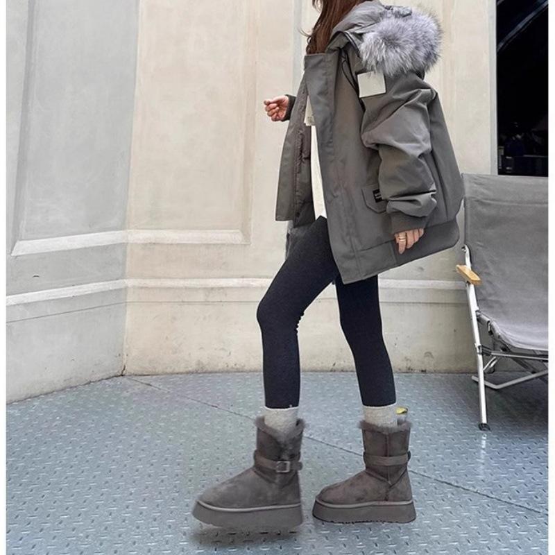 Grey Two-wearing Thick-soled Snow Boots for Women 2025 Winter New Heightening Thermal and Piled Thickened Long-tube Snow Cotton Shoes