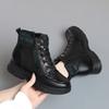 Spring Winter Women's High Top Boots Black Lace Up Platform Ankle Boots Fashion Thick Sole Short Warm Cotton Shoes