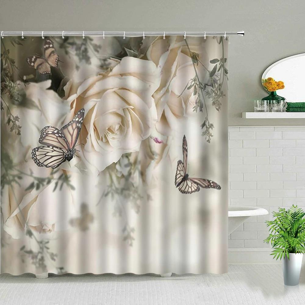 Plant Series Shower Curtain Bathroom Waterproof Polyester Fabric Cloth Curtain Dandelion Flower Print Bathtub Decor With Hooks