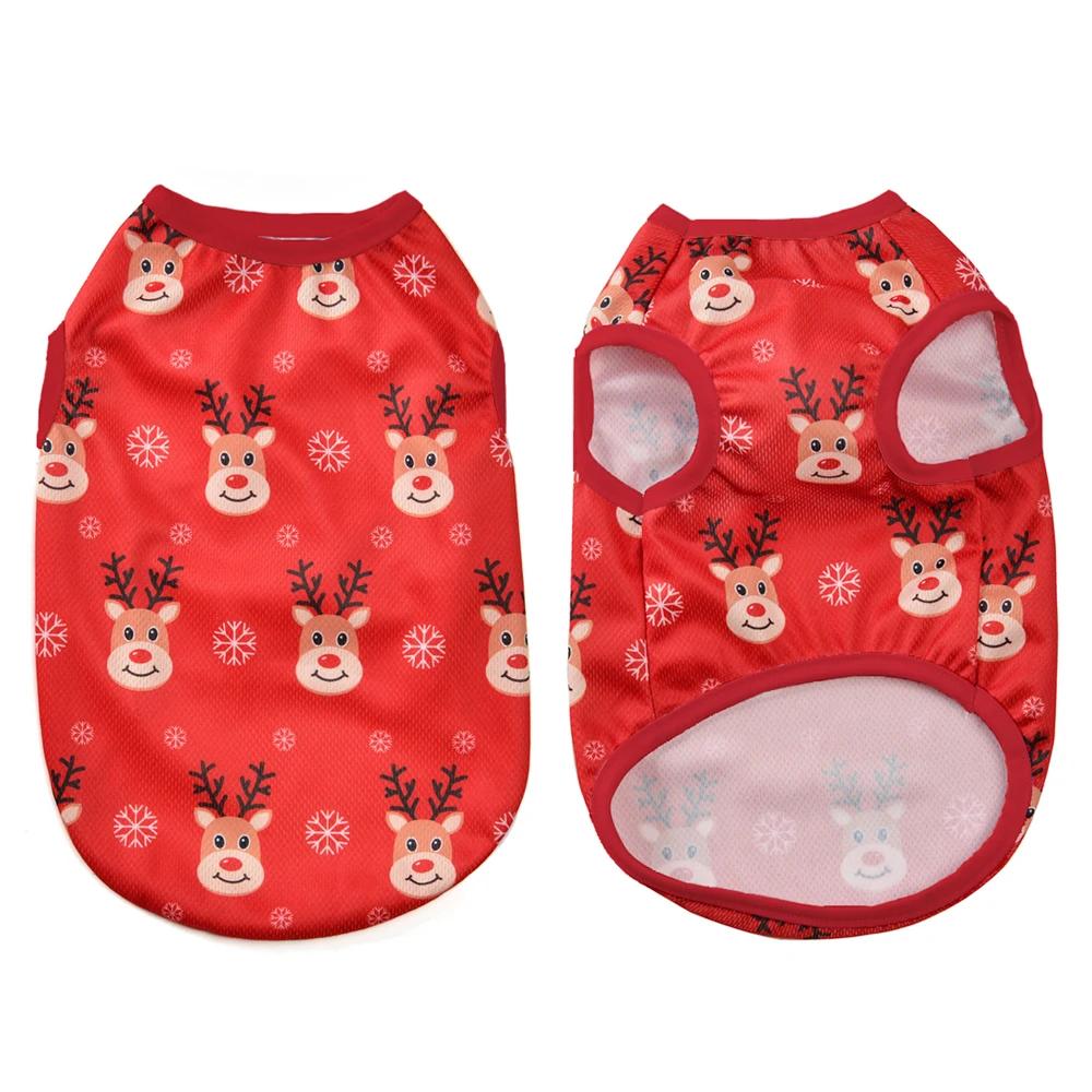 Soft Pet Vest For Christmas Xmas Deer Snowman Print Cute Puppy T-shirt For Small Medium Dogs Cats Coat Bulldog Pug Pets Costumes