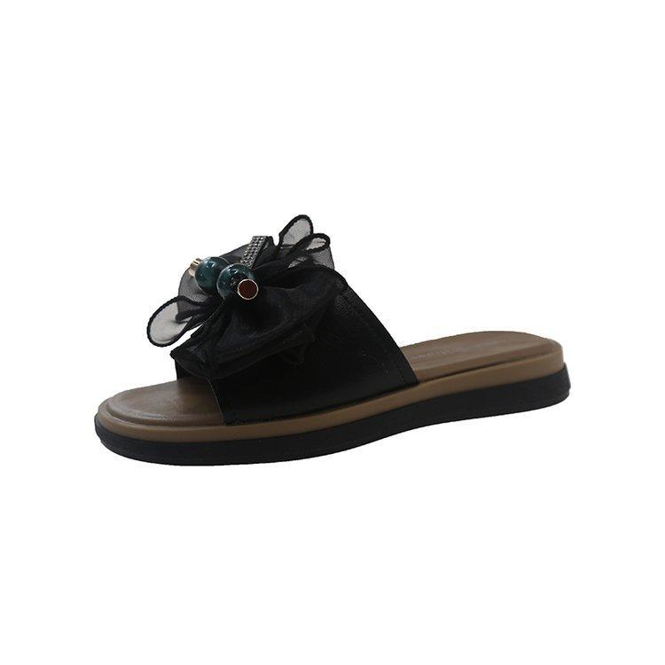 

Fashion bow versatile one-pedal cool slippers women s summer new casual soft bottom seaside beach vacation sandals 35
