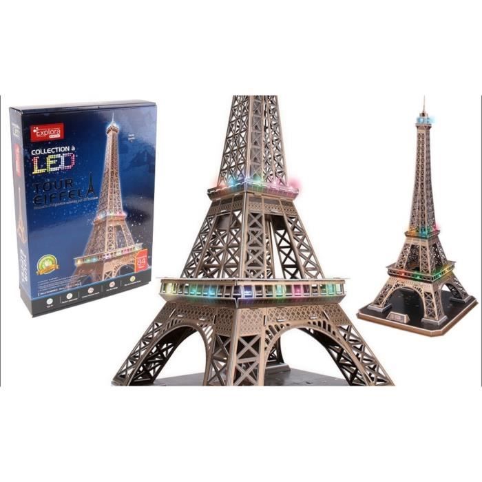 Maquette 3D - EXPLORA - Tour Eiffel - Lumineuse LED - 84 pièces - À monter soi-même