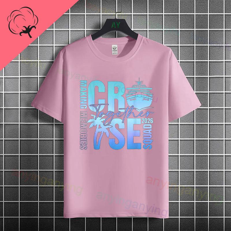 Unisex  Unisexs Family Vacation 2026 Graphic Tshirt With Retro Sunset Palm Tree Desgin Pure Cotton Short Sleeve Casual Tshirt
