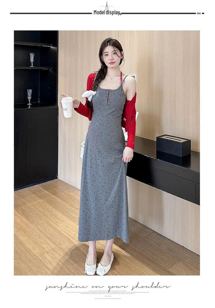 2026 Summer Floral Camisole Dress & Red Sun Protection Cardigan Set