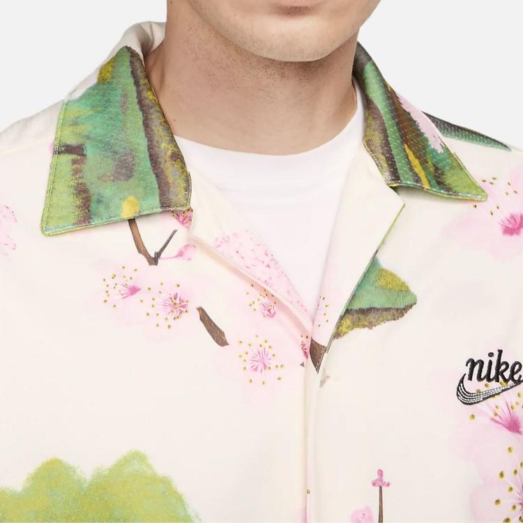 Nike Sportswear Cherry Blossom Print Square Neck Short Sleeve Shirt Men shirts Pink FN1842-133