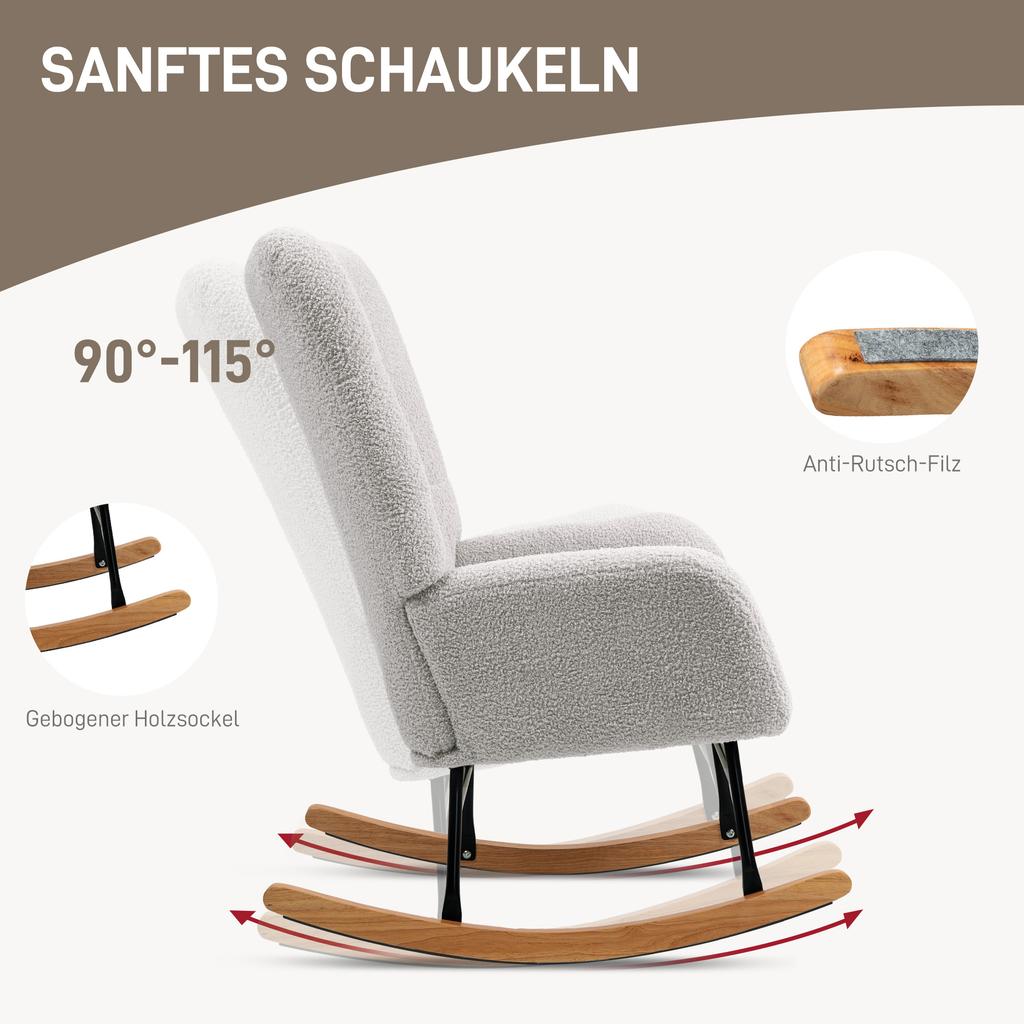 Rocking Chair, Cozy Cover, Thick Padding, Light Grey