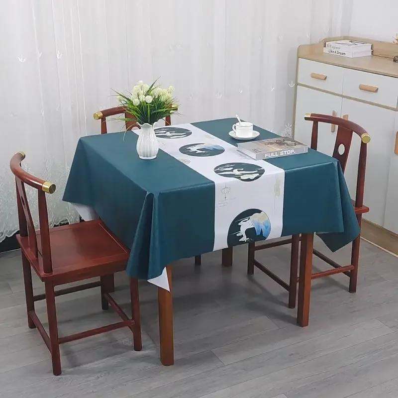 Square PVC Thickened Tablecloth Oil Proof Waterproof Scald Proof Wash Free Table Cloth Household Dining Table Coffee Table Cover