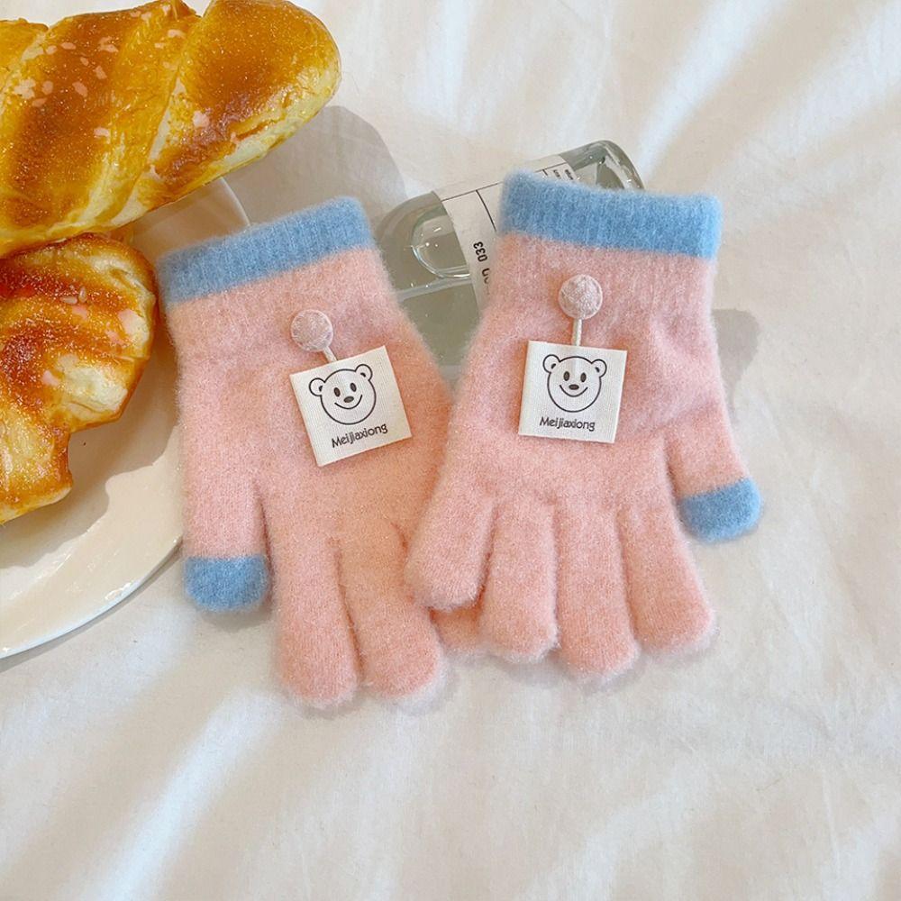 3-8 Years Old Thicken Velvet Children Knitted Gloves Elastic Winter Warm Gloves