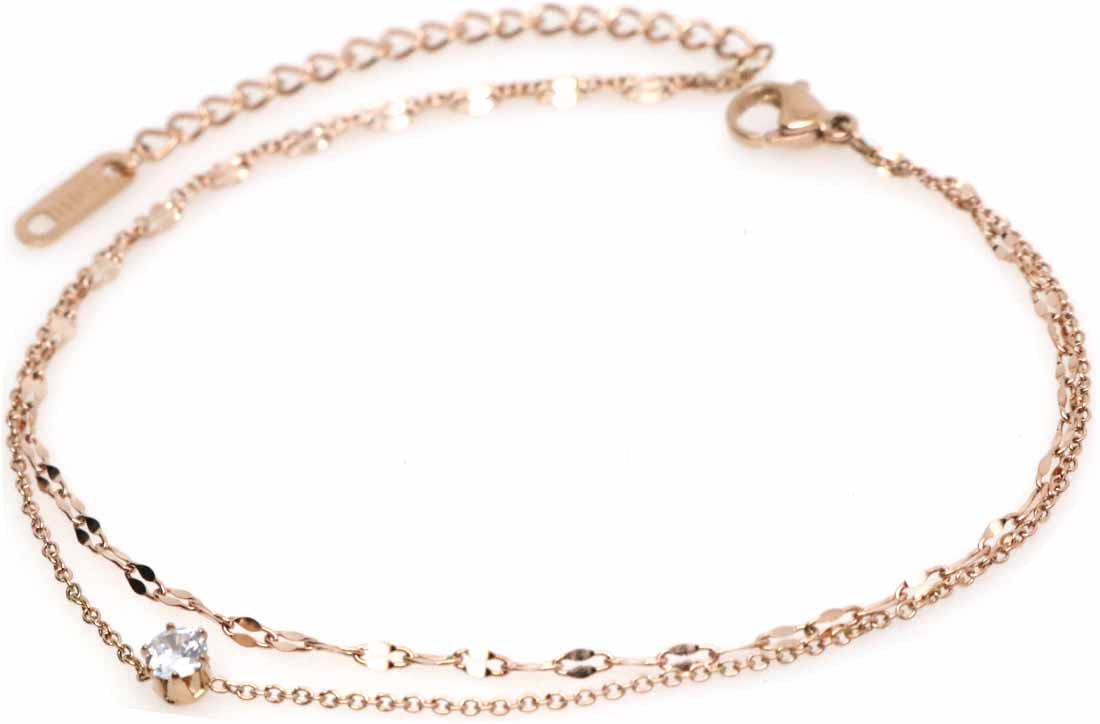

Pink Gold Anklet Stainless Steel Chain Popular Cute Chain Surgical Stainless Steel Thin Foot Accessory Zirconia Sparkling [SP Lab] Women s Always-On
