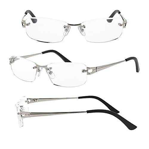 FEEL LIFE Men s Stylish Reading Glasses, Sabae Planning, Rimless, Silver, +2.50, Case Included, FLM-004-1
