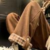 Herren Cordhose im Hong Kong Stil mit Bündchen, Kontrastfarbenem Karomuster und Weiter Beinform für Frühling und Herbst, Lässige Sporthosen für Studenten
