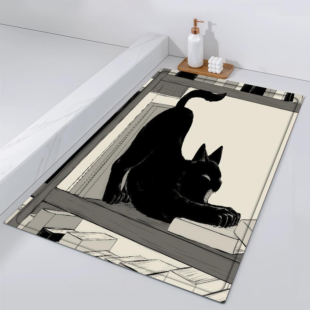 

Door Naughty Mat Bedside Entrance Bath Kawaii Cute Floor Decoration Corridor Door Mat Cat Black Carpet Living Room Balcony 40cm x 60cm